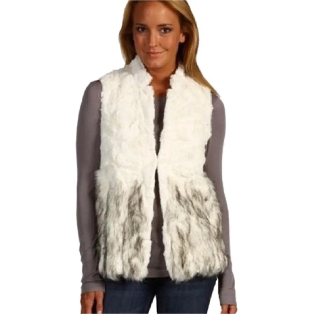 BCBGMaxAzria White and Gray Faux Fur Vest Medium